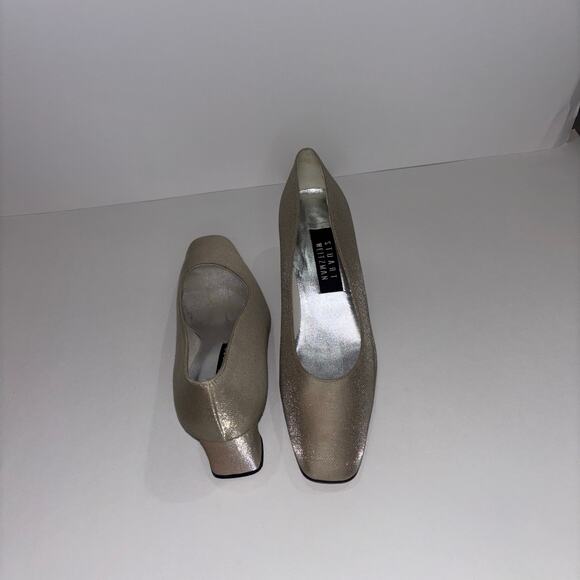 Stuart Weitzman Metallic Square Toe Low Heel Pumps - Size 8 - Picture 6 of 13
